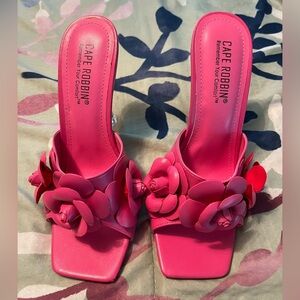 Hot pink flower mules